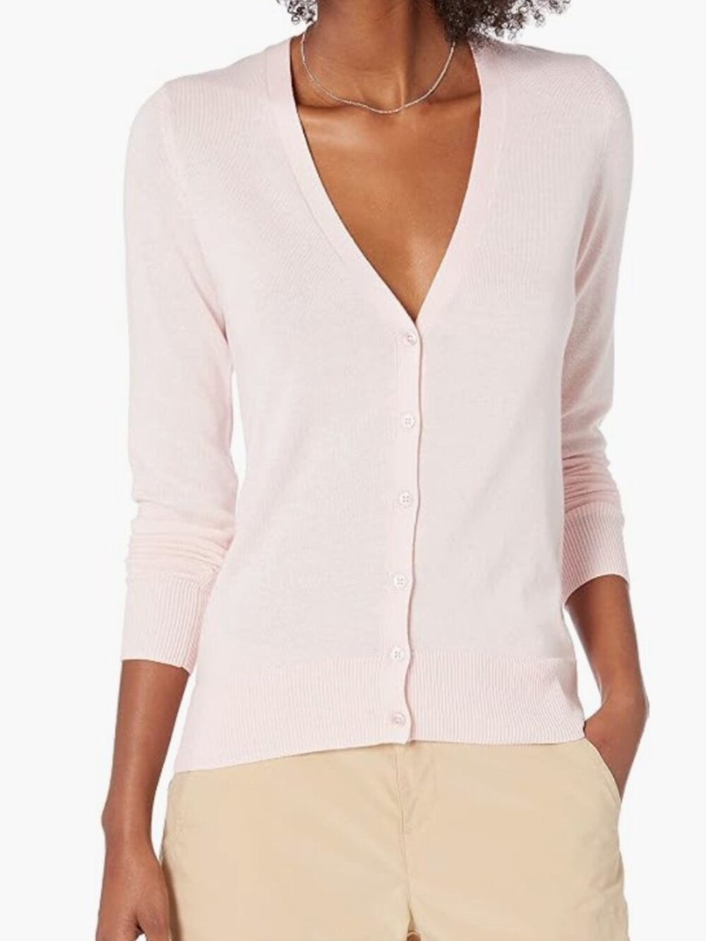 Light Pink Button Up V-Neck Cardigan